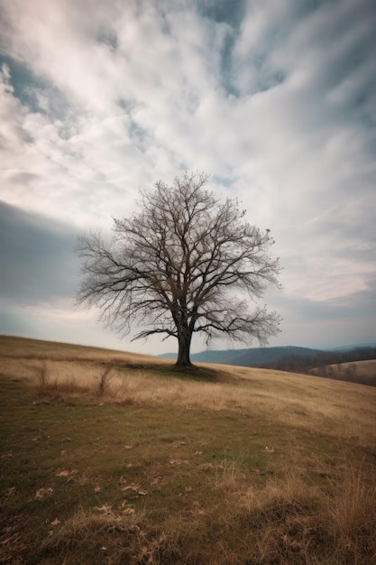 Ein Foto eines allein in der Wildnis stehenden Baumes, erstellt mit generativer KI