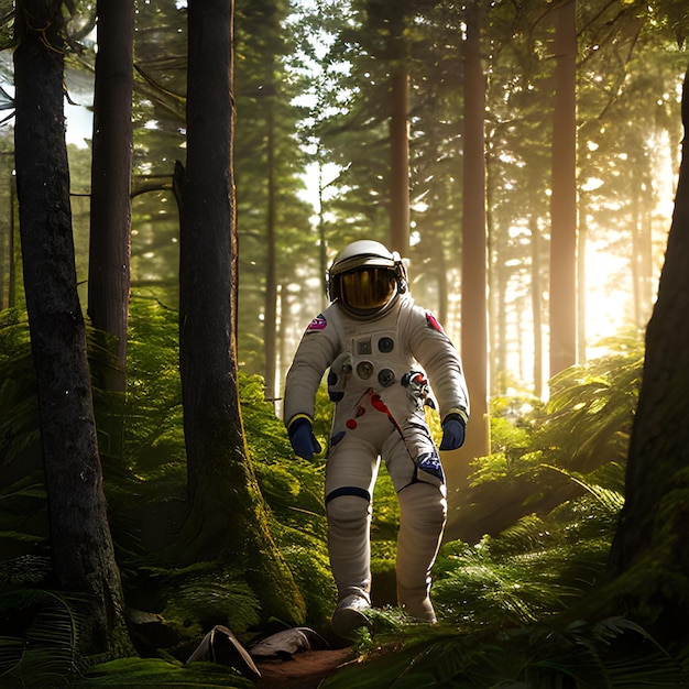 Foto ein foto eines astronauten im wald