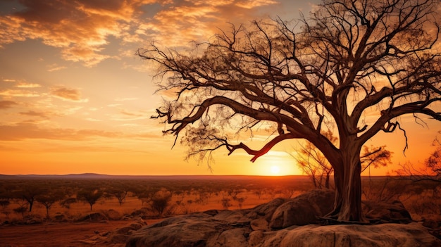 Ein Foto eines Boabbaums im goldenen Sonnenuntergang im Outback