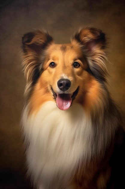 Ein Foto eines Collie-Hundes auf einem schlichten Hintergrund