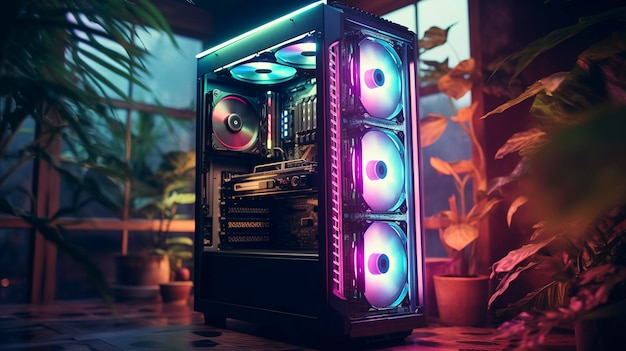 Ein Foto eines Computerturms mit RGB-Beleuchtung