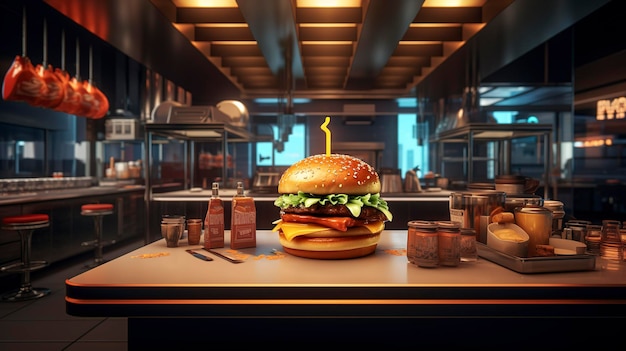 Ein Foto eines eleganten Burger- und Pommes-Geschäfts