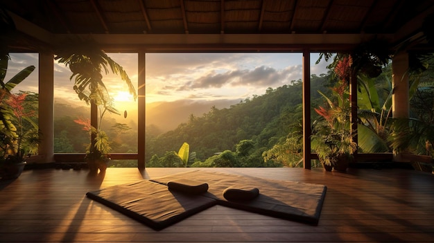 Ein Foto eines entspannenden Yoga-Retreats in einer ruhigen natürlichen Umgebung