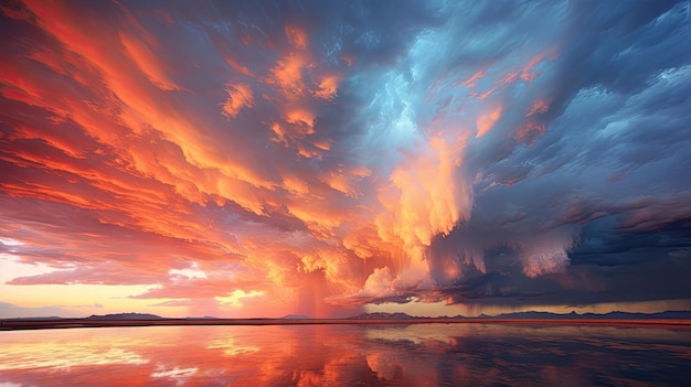 Ein Foto eines farbigen Ausbruchs dramatischer Wolken am Himmel