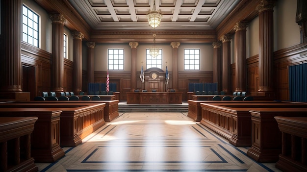 Ein Foto eines Gerichtssaals ohne Menschen