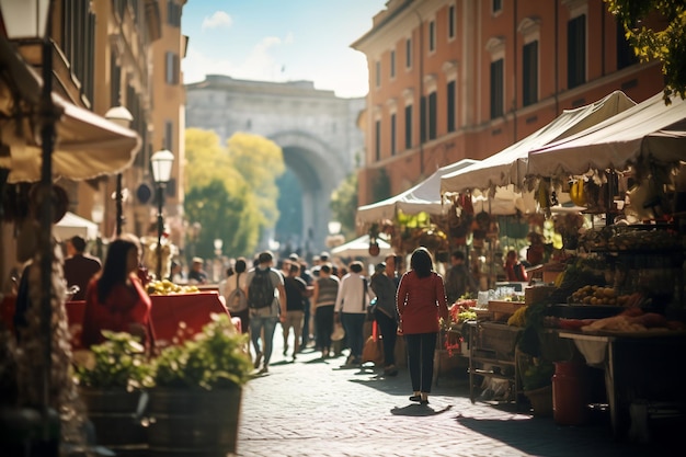Ein Foto eines geschäftigen Straßenmarktes in Rom