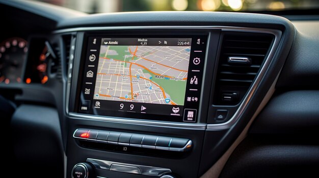 Foto ein foto eines gps-navigationssystems in einem mietwagen