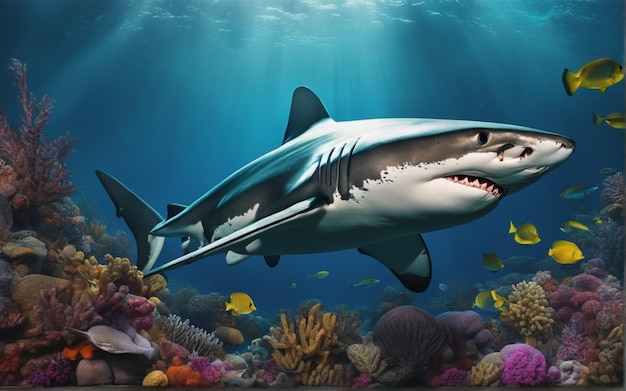 Ein Foto eines Hais im Ozean unter Wasser