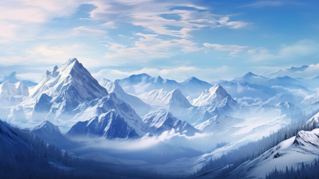 Ein Foto eines Himalaya-Schneefeldes mit gezackten Gipfeln in der Ferne