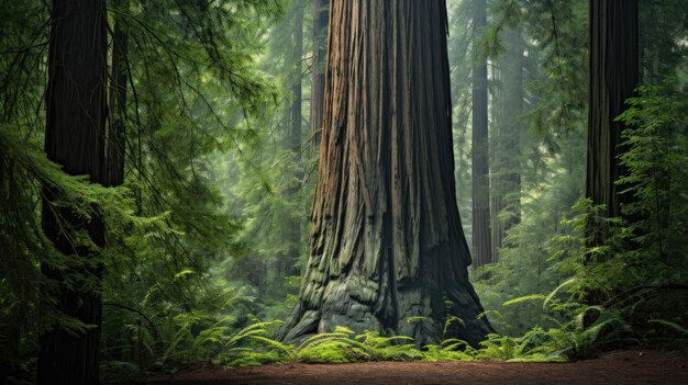 Foto ein foto eines hohen redwood-bäumes mit waldhintergrund