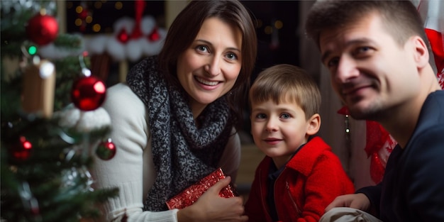 Ein Foto eines hübschen Familienmitglieds, das Weihnachten voller Freude dekoriert