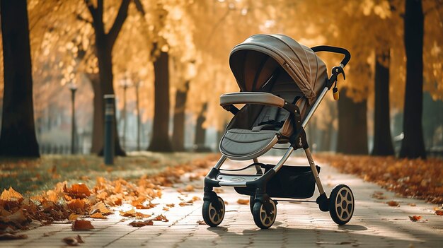 Ein Foto eines Kinderwagens in einem Park