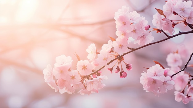 Ein Foto eines Kirschblütenbaums mit bokeh-Hintergrund rosa Blüten