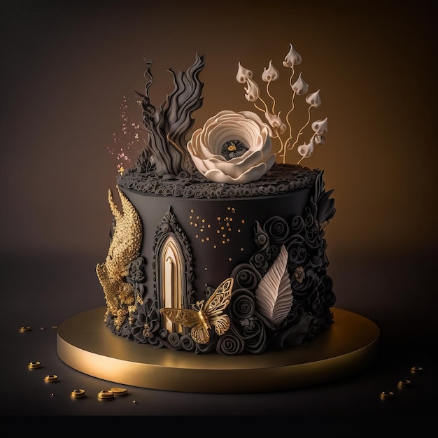 Ein Foto eines künstlerischen Kuchens mit einem einzigartigen abstrakten Design in mehreren generativen ai-Farben