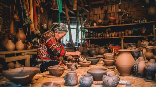 Ein Foto eines kulturellen Dorfeintauchens mit traditionellem Kunsthandwerk