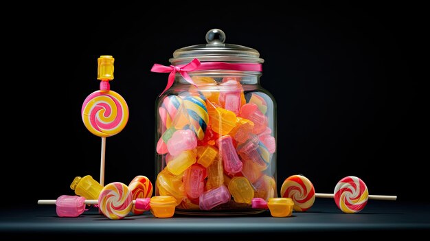 Ein Foto eines Limonaden-Lollipops in einem Süßigkeitenbecher mit hellem Displaylicht