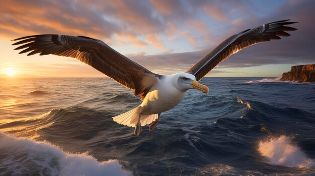 Ein Foto eines majestätischen Albatrosses, der über dem Meer gleitet