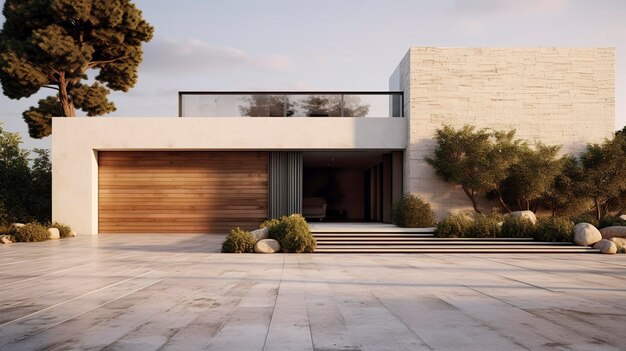 Ein Foto eines minimalistischen zeitgenössischen Hauses Äußeres