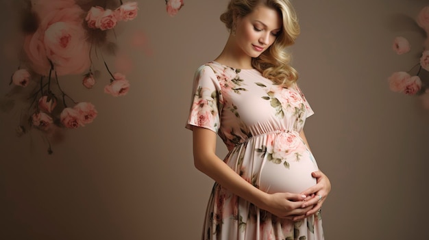 Ein Foto eines Mutterschaftskleides mit Blumendruck