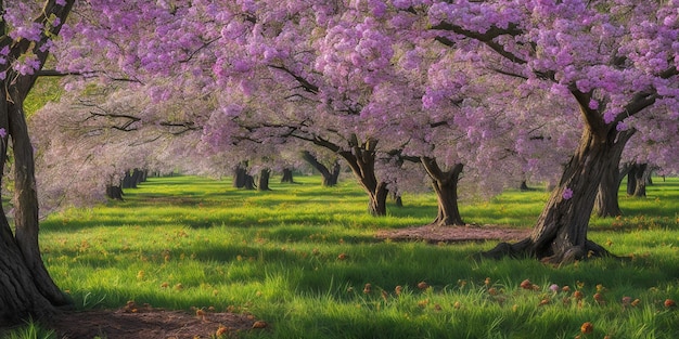 Ein Foto eines Parks mit Bäumen mit lila Blüten