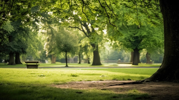 Ein Foto eines Parks mit verschwommenem Baumhintergrund