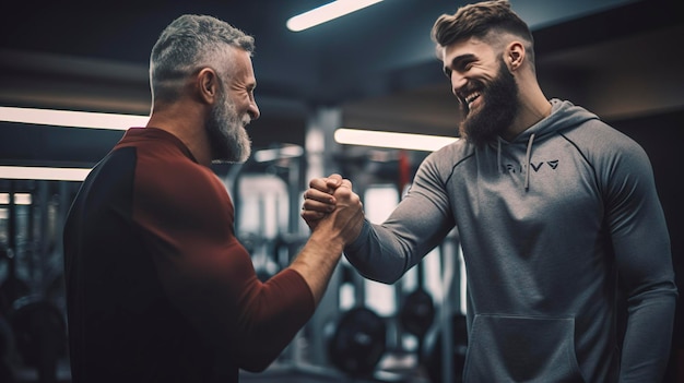 Ein Foto eines Personaltrainers, der einen Klienten mit Ermutigung motiviert