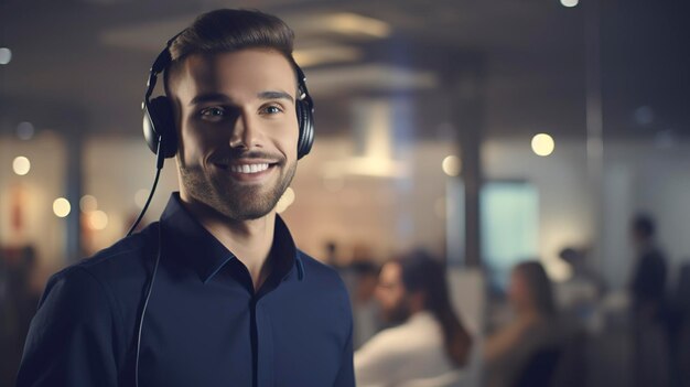 Ein Foto eines schönen Mannes in einem Call-Center-Manager