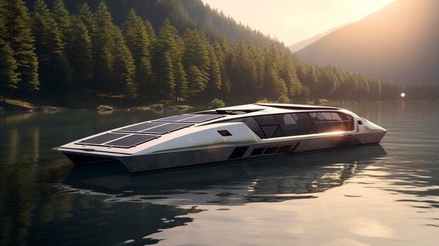 Ein Foto eines solarbetriebenen Bootes auf einem See