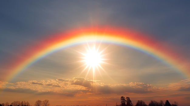 ein Foto eines Sonnenhundes neben der Sonne teilweise bewölkter Himmel gebrochenes Licht