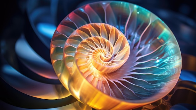 Ein Foto eines Spiralmuster auf einem Nautilus-Schale-Museum-Display-Hintergrund