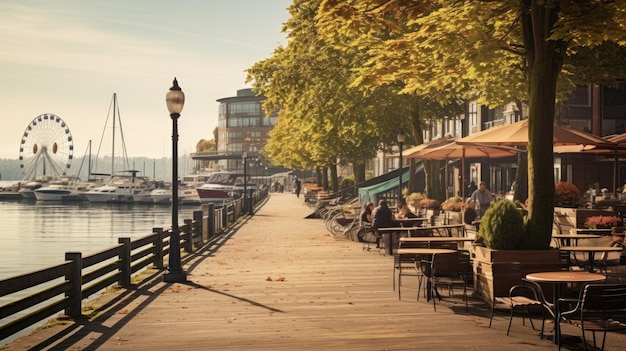 Ein Foto eines Stadtbildes mit einem Strandpromenade-Café