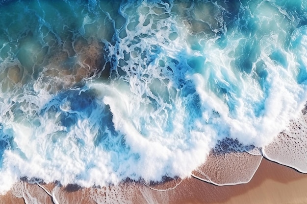 Ein Foto eines Strandes, an dem Wellen brechen