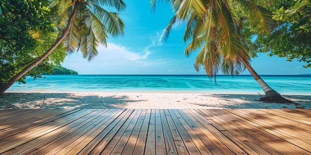 Foto ein foto eines strandes mit palmen und einem strand