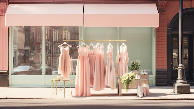 Ein Foto eines trendigen Boutique-Geschäfts vor dem Hintergrund der Stadtstraße