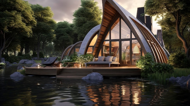 Ein Foto eines umweltfreundlichen Hauses, das Nachhaltigkeit betont