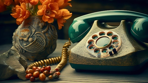 Foto ein foto eines vintage-telefons auf einem steintisch
