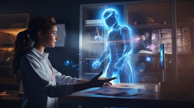 Ein Foto eines virtuellen Assistenten, der einen Benutzer durch Hologrammtechnologie leitet