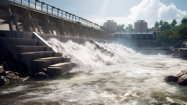 Ein Foto eines Wasserkraftwerks mit Wasseraustritt