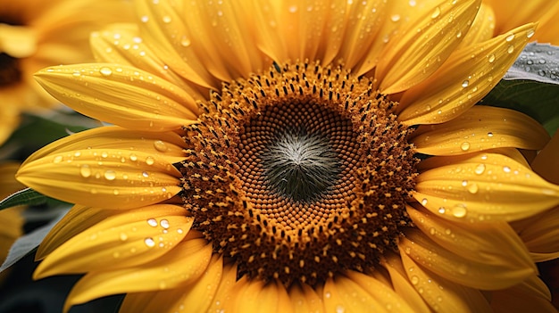 Ein Foto eines zarten Makros der strukturierten Mitte einer Sonnenblume