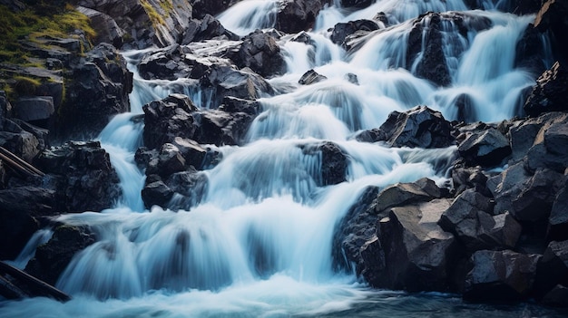 Ein Foto mit einer Nahaufnahme eines Bergstroms oder eines Wasserfalls