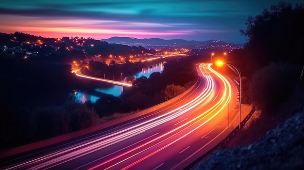 Foto ein foto mit langer belichtung einer autobahn bei nacht