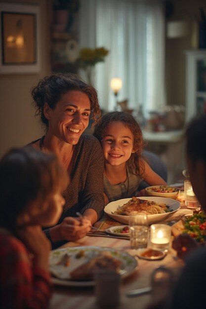 Foto ein foto vom familienessen klare gesichtszüge entspannter und freudiger lernort