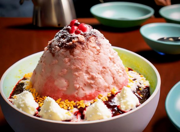 ein Foto von Bingsu, einem beliebten koreanischen Eis-Dessert