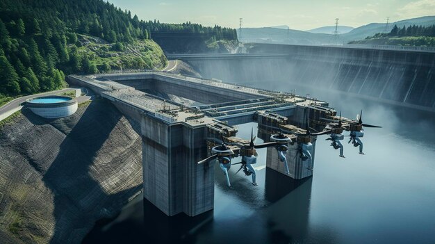 Foto ein foto von drohnen zur inspektion von wasserkraftwerken