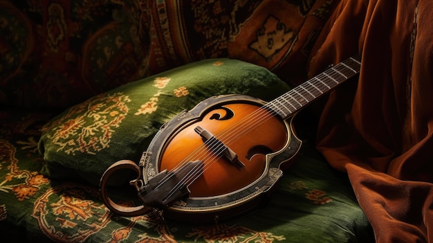 Foto ein foto von einem mandolin-details vintage stoff-hintergrund