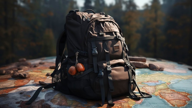 Ein Foto von einem Rucksack und einer Weltkarte