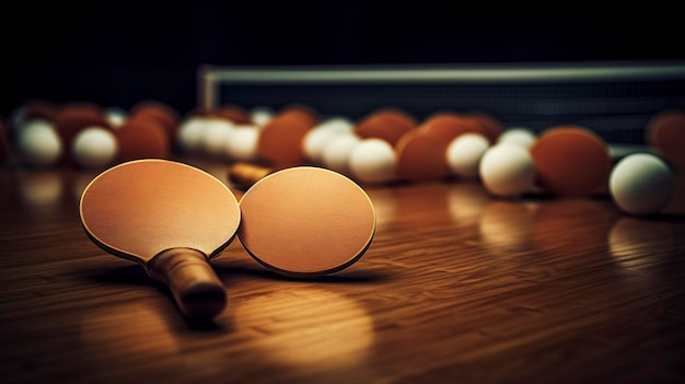 Ein Foto von einem Satz von Tischtennisschlägern und Bällen