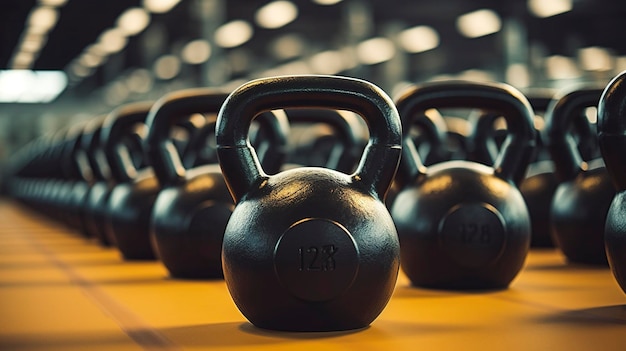 Ein Foto von einem Stapel Kettlebells in einem Fitnessstudio