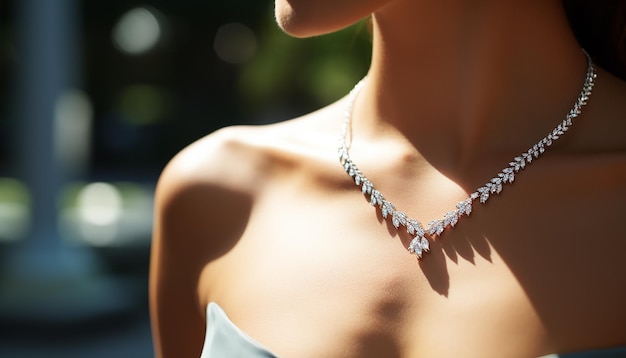 Foto ein foto von einem weißen hals, der eine luxuriöse diamantenhalskette trägt