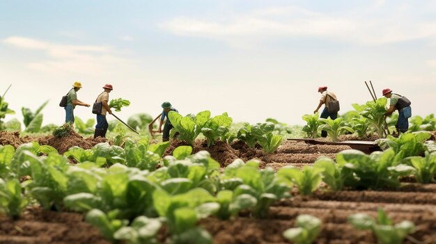 Ein Foto von Landarbeitern, die Bio-Pflanzen ernten